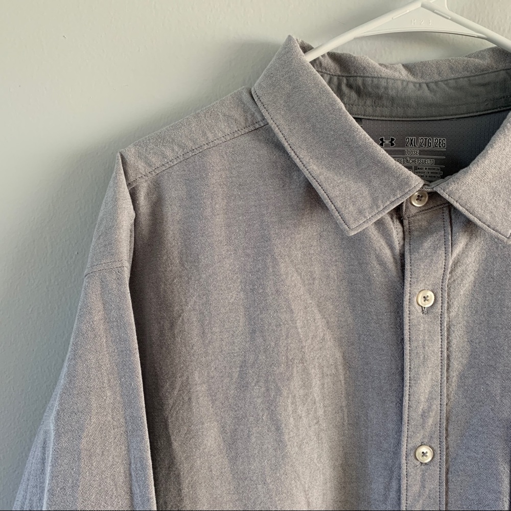 Under Armour Size 2XL Gray Top Loose Fit Long Sleeve Button Down Shirt HeatGear - Picture 2 of 11